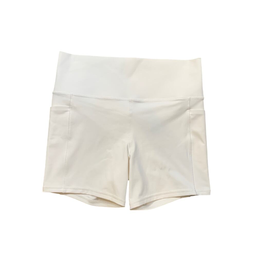 Athleta Shorts Womens Large White Salutation Stash Wide Waistband Athletic Biker